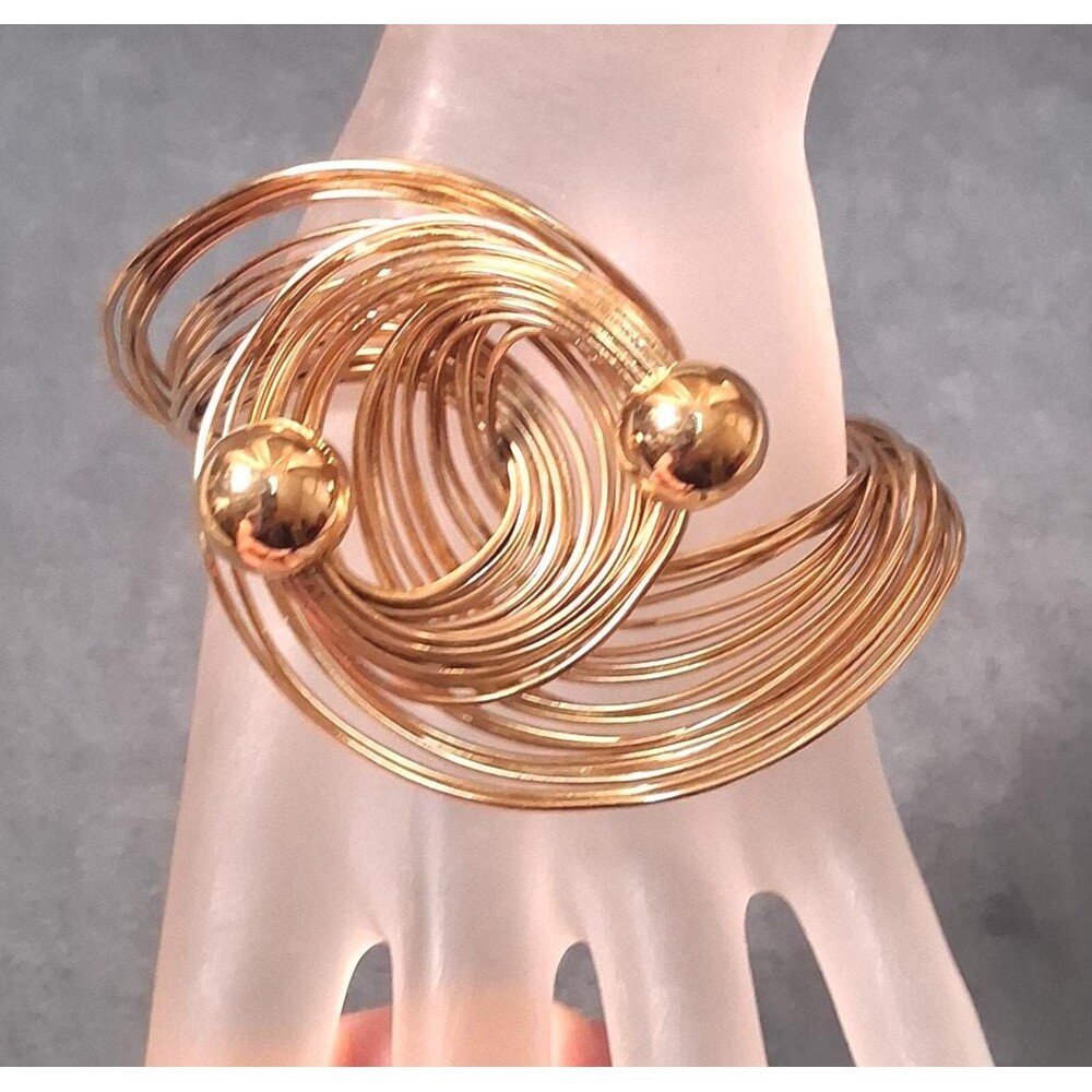 Vintage Dramatic Wrap Bracelet Gold Wire Swirls